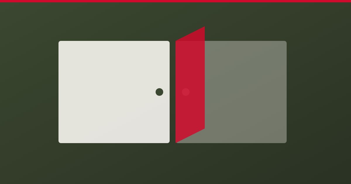 閉じかけた扉。開いている側が明るく、閉じる側が暗い